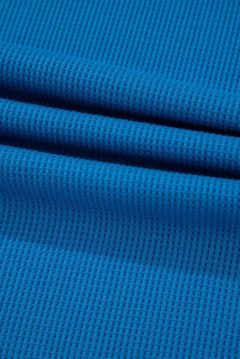 Sky Blue Lace Floral Patchwork Sleeve Stitching V Neck Rib Knit Blouse - Love Salve